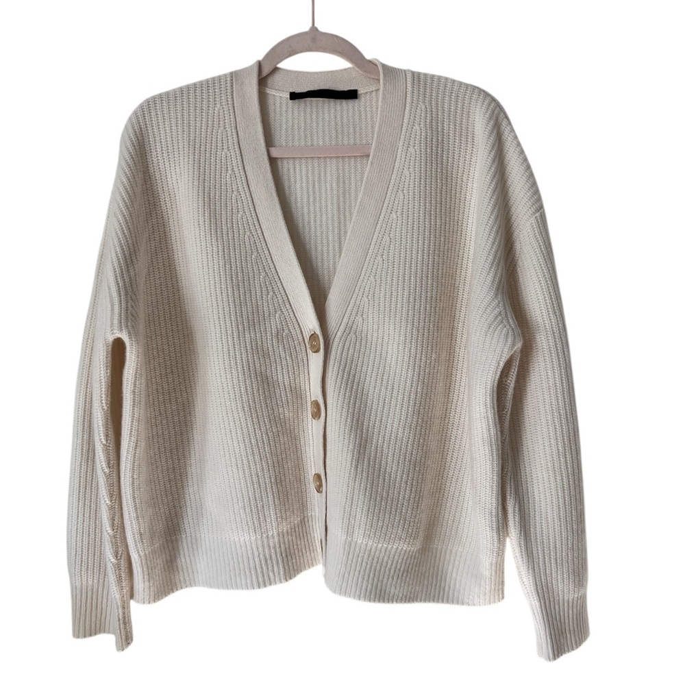 Jenni Kayne Ivory 100% Cashmere Cardigan‎ Small Button Front Long Sleeves - Picture 2 of 7
